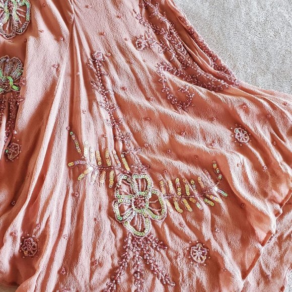 vintage nude pink double-lined flapper sequin mermaid bodycon 100% silk dress - Picture 3 of 3